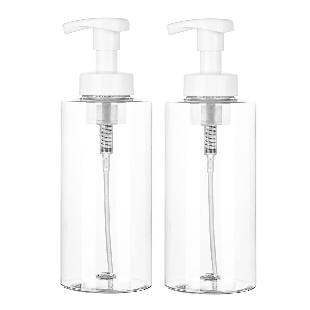 UUJOLY Foaming Soap Dispenser, 17 OZ Refillable Plastic Soap Pump Bottle for Liquid Soap, Shampoo, Body Wash, 2 Pcs, Clear