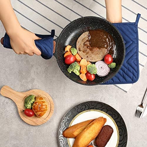 VEIKERY Oven Pot Holder with Pocket Cotton Heat Resistant Coaster Potholder Kitchen Hot Pad Oven Mitts for Cooking Square 7"x9"Set of 5 (Blue)