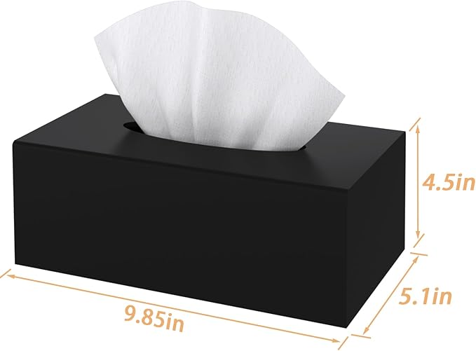 SILUT Tissue Box Cover Rectangle, Tissue Box Holder Decorative, Acrylic Tissue Box Cover, Stylish Tissue Holder for Bathroom, Home, Restaurant, Kitchen - Matte Black