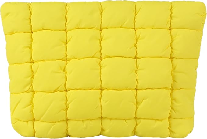 HFLZBRO Puffy Quilted Makeup Bag, Cosmetic Bag, Travel Toiletry Organizer Pouch, Clutch for Women (Yellow)