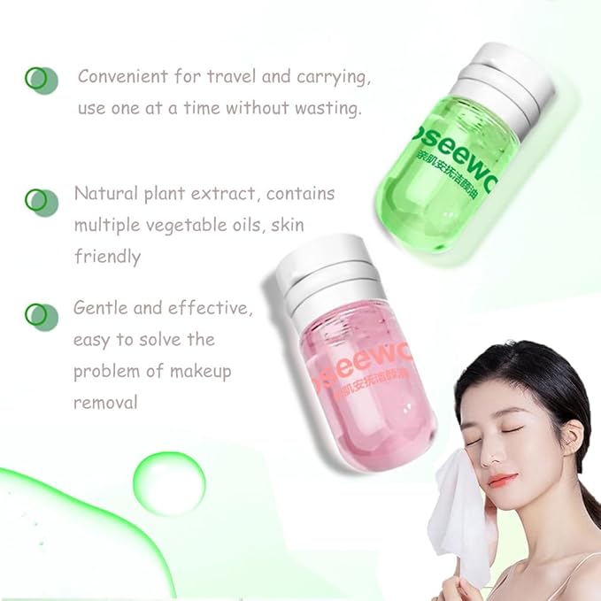 Cleansing Oil Mini Travel-Friendly, Natural Makeup Remover Portable 20pcs Gentle Moisturizing Cleansing Oil for All Skin Types, Travel with (Camellia)
