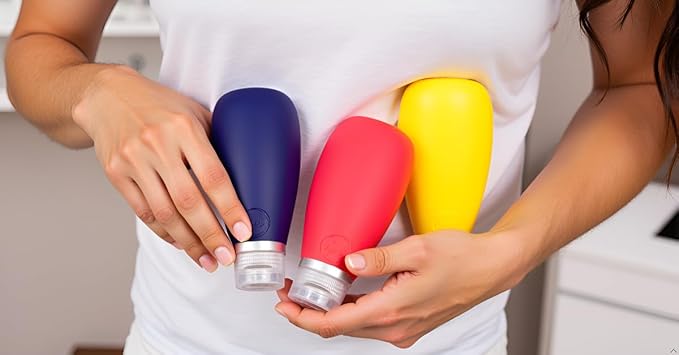 LYOB Travel Bottles for Toiletries, TSA Approved 3 oz Leak Proof Silicone Soft Refillable Squeeze Travel Size Containers BPA Free for Cleansers, Lotions, Shampoo, Conditioner (red,yellow,blue,orange)