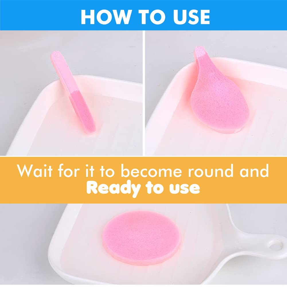 Facial Sponge Compressed,120 Count PVA Professional Makeup Removal Round Face Wash Sponges Spa Pads Exfoliating Cleansing for Women,Yellow,Pink