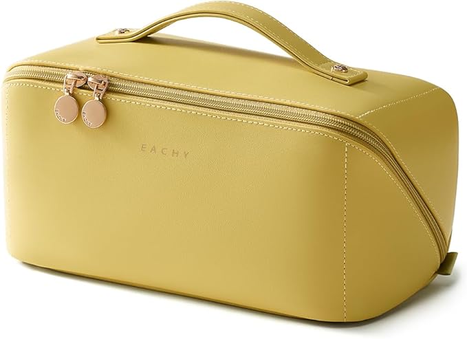 EACHY Travel Makeup Bag,Large Capacity Cosmetic Bags for Women,Portable Pouch Open Flat Toiletry Bag Make up Organizer with Divider and Handle