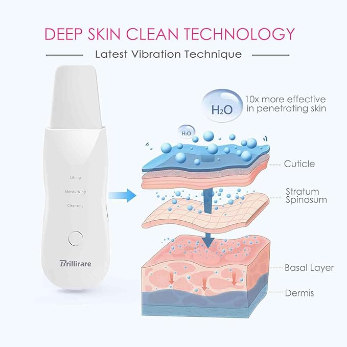 Face Scrubber, Skin Spatula, Facial Silicone Pore Cleaner, Rechargeable All Skin Types Waterproof Blackhead Remover Tools for Deep Cleansing, Exfoliating, 3 Modes Wireless, White