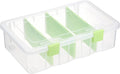BTSKY Clear Plastic Dividing Storage Box with 4 Compartments Adjustable Storage Bin with Lid Plastic Craft Storage Container Multipurpose Sewing Box Art Supply Organizer, 13.3x8.1x3.4 Inches, Green