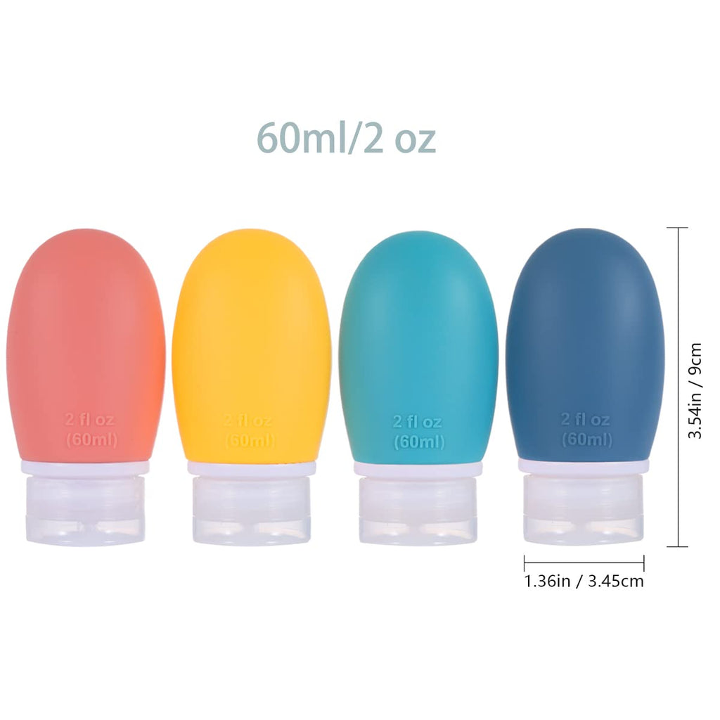 Leak Proof Silicone Travel Bottles,4 Pack 2oz Liquid Squeezable Refillable Portable Travel Accessories/Cosmetic Containers,BPA Free,Travel Size Bottles for Toiletries Shampoo Conditioner Lotion