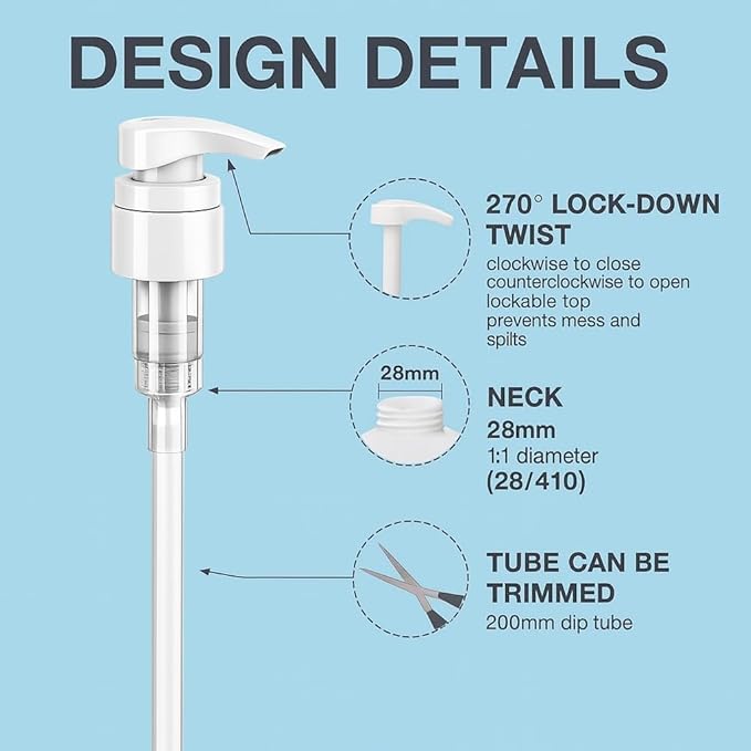 Universal Shampoo/Conditioner Dispenser Pump for Bottles, Leak Proof, Pump Top Fits 1 L/33.8 oz Bottles, 28/410 Neck Size, (Variety Pack of 2)