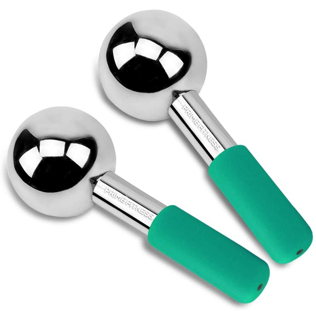 PRIME Fitness Ice Globes for Facials | Unbreakable Steel Cooling Roller | Cryo Sticks for Face | Massager for Face Neck & Eyes | Skin Care for Dark Circles, Puffiness, Wrinkles, (Silver)