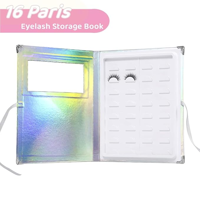 False Eyelash Storage Book Protable 16 Pari Eyelashes Organizer Holder Case Lash Contanier Box Glitter Cover Lash Container Empty Case with Eyelash Tweezer (Assorted Color)