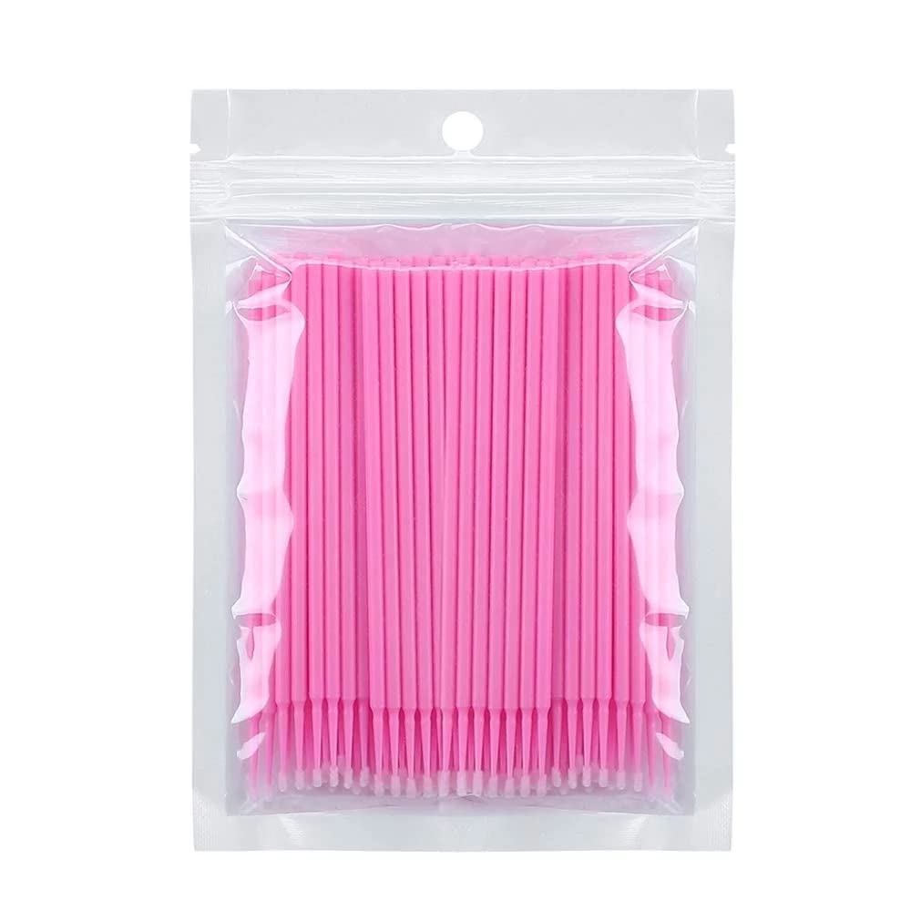 300 PCS Eyelash Extension Supplies Kit Disposable Micro Brush Eyebrow Lash Spoolies Lip Stick Brush Mascara Wand Applicator Makeup Brush Tool (Pink Sets)