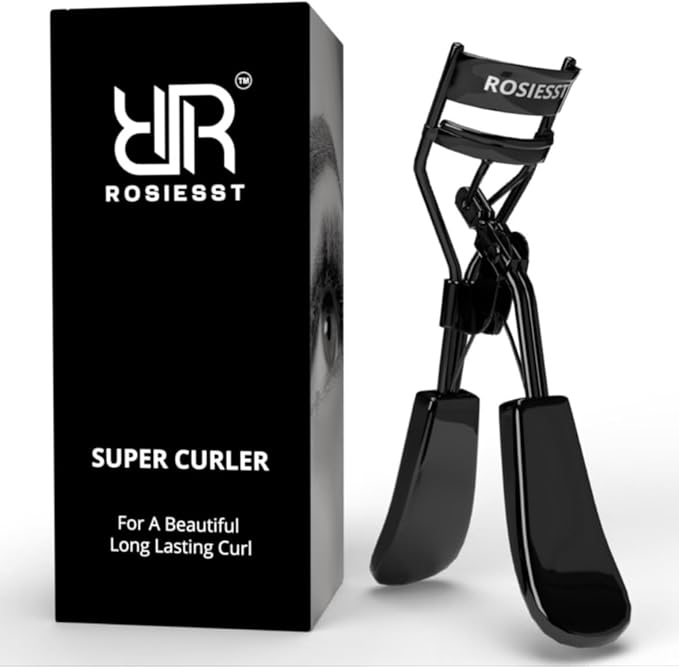 Rosiesst Professional Eyelash Curler, Stainless Steel with Silicone Pads, Ergonomic Design for a Comfortable Grip, Super Curling, Compact Travel Size. Black Lash curlers.
