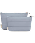 Wandering Nature Small Makeup Bag 2 Pack Cosmetic Bag for Purse, Puffer Quilted Makeup Pouch, Cute Travel Pouch with Zipper for Women, Gray Blue