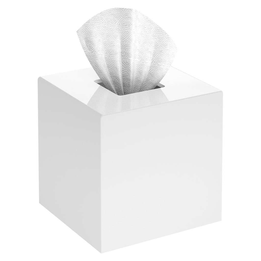 Tissue Box Cover Square, Stylish Acrylic Tissues Holder, Square Facial Tissue Holder, ModernTissue Dispenser for Bathroom Vanity Bedroom Office, Shiny White