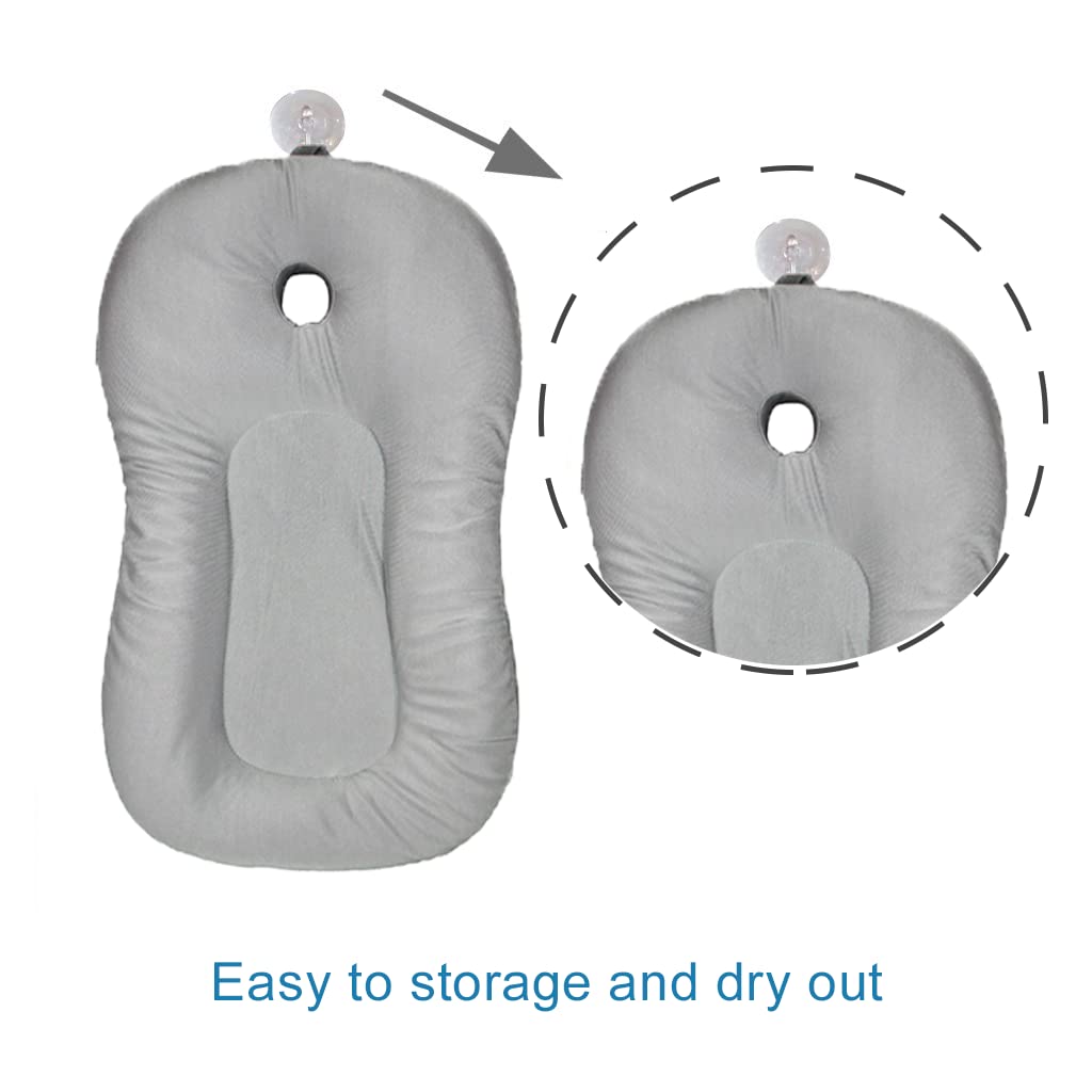 Baby Bath Mat, KAKIBLIN Baby Bath Cushion Soft Anti-Slip Bath Pad Toddler Bath Pillow, Grey