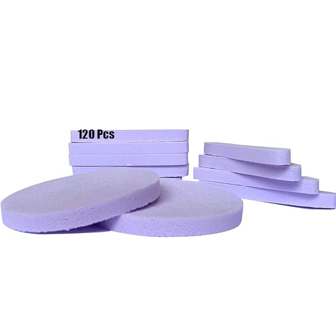 Facial Sponge Compressed,120 Count PVA Professional Makeup Removal Round Face Wash Sponges Spa Pads Exfoliating Cleansing for Women,Purple