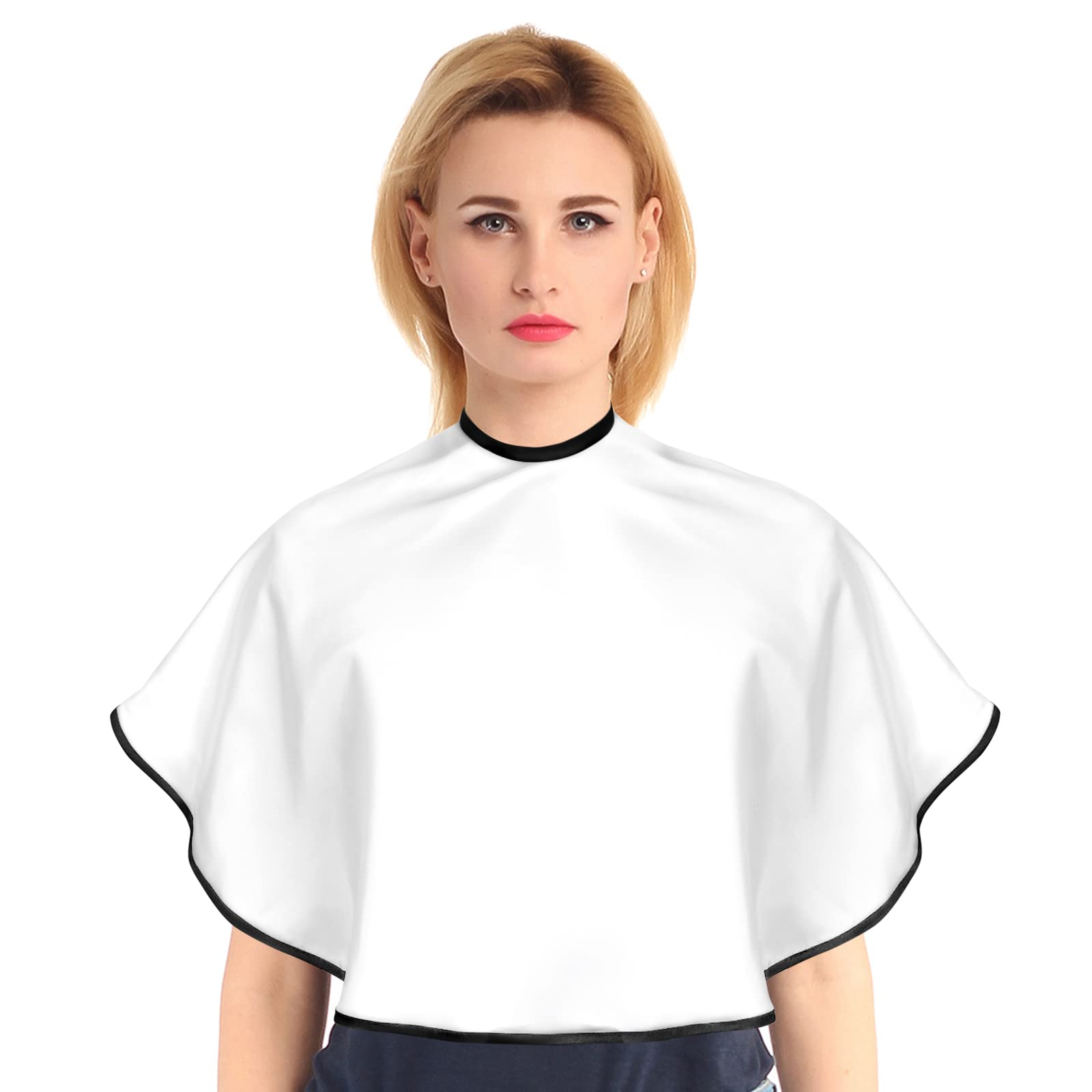 JIAKAI Professional Short Length Salon Cape, Makeup and Hairdressing Styling Apron With Loop Closure, White, Medium