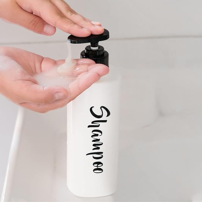 AUMIO 16.9oz Shampoo and Conditioner Dispenser Set of 3-Printed Shower Soap Dispenser Plastic Shampoo Bottles Refillable with Pump - Shampoo Conditioner Body Wash Dispenser for Bathroom Shower Wall