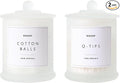 Qtip Holder & Cotton Pad Dispenser, Bathroom Organizer and Storage Canisters, 16oz Glass Apothecary Jars for Kitchen, Restroom - Home Decor, Room Decor Aesthetic (2 Pack, Frosted White)