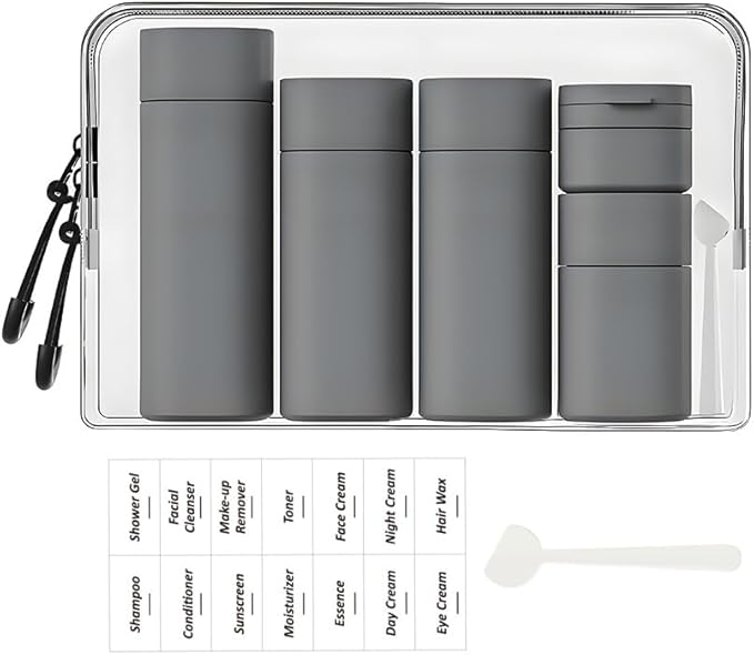 Sprigold 5 Pack Brief and Fashion Travel Bottles TSA Approved, BPA Free Travel Size Containers Refillable Squeeze Bottles for Cosmetic Shampoo Cream Conditioner … (Nordic Charcoal Gray)