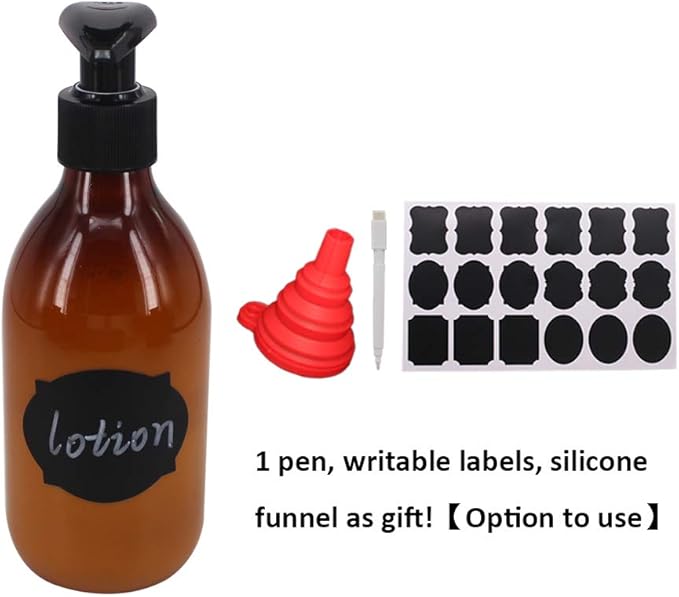zmybcpack 8 Pack 8oz Empty Plastic Pump Lotion Bottles, Amber Pump Bottles