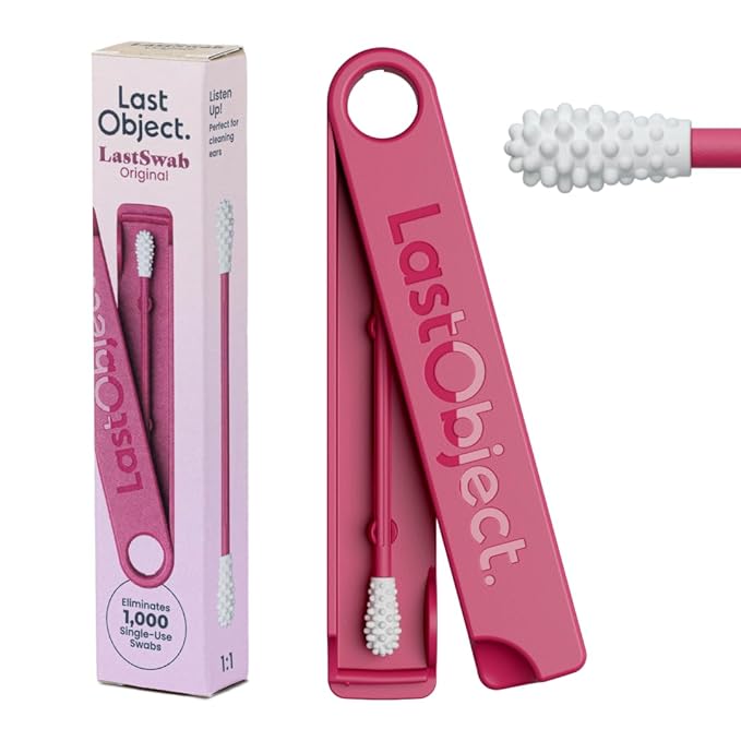 LastSwab™ Reusable Silicone Cotton Swabs for Ear Cleaning - Washable Q Tip & Ear Wax Remover Alternative to Single-Use - Zero Waste, Easy to Clean, Travel Case - Red