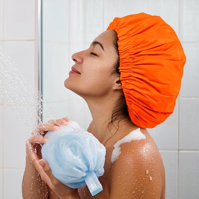 Edoneery Reusable Shower Caps for Women, Waterproof Long Hair Bonnet