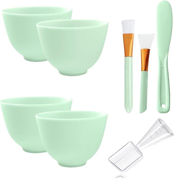 Silicone Face Mask Mixing Bowls - Microwave & Freezer Safe, Non-Stick Esthetician Bowls (Green)