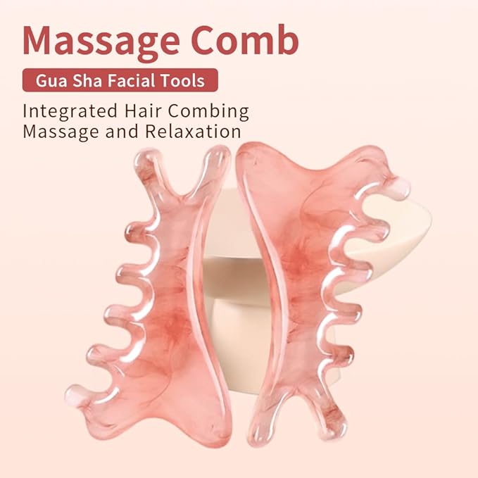 TAIHI Gua Sha Massage Comb, 4-in-1 Scalp Massager Facial Tool for Neck, Body, Lymphatic Drainage, Tension Relief, Gifts for Women and Men (Pink)