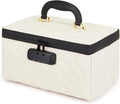 KaAutoler Portable makeup box with Lock, Large Capacity Travel Makeup Case Organizer, Makeup Bags for Girls Traveling With Handle and Divider Makeup Bag (off-white)