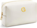 Kigeli Gifts for Women Teen Girls Gifts for Bridesmaid Mom Teachers Graduation Birthday Wedding Personalized Initial Makeup Bag Beige PU Leather Monogram Cosmetic Waterproof Travel Toiletry Bag(G)