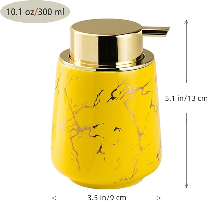 Marble Foam Soap Dispenser for Bathroom, Chic Ceramic Bottle, Gold Soap Dispenser Pump (Yellow)