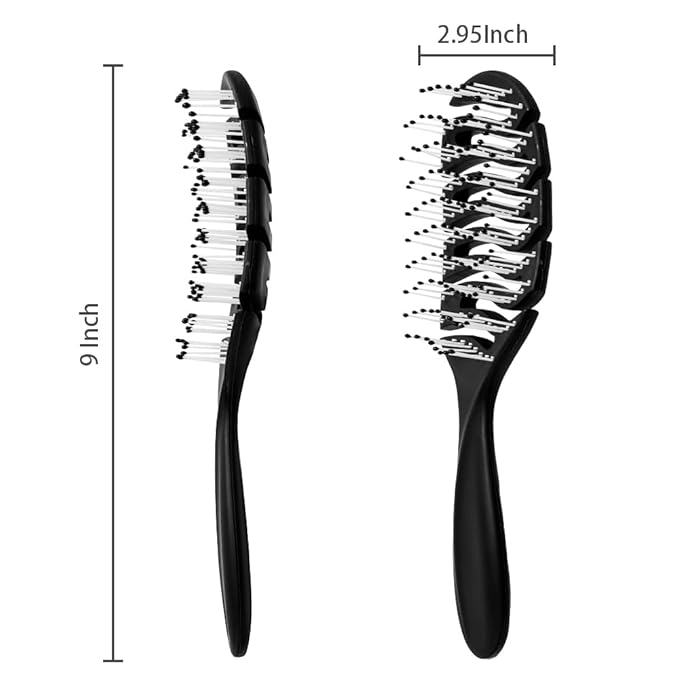 Detangler Hairbrush, Soft Bristle Detangling Brush for Straight, Wavy, Curly and Fine Hair, Dry and Wet, Quick Smoothing for Women and Men（Black）