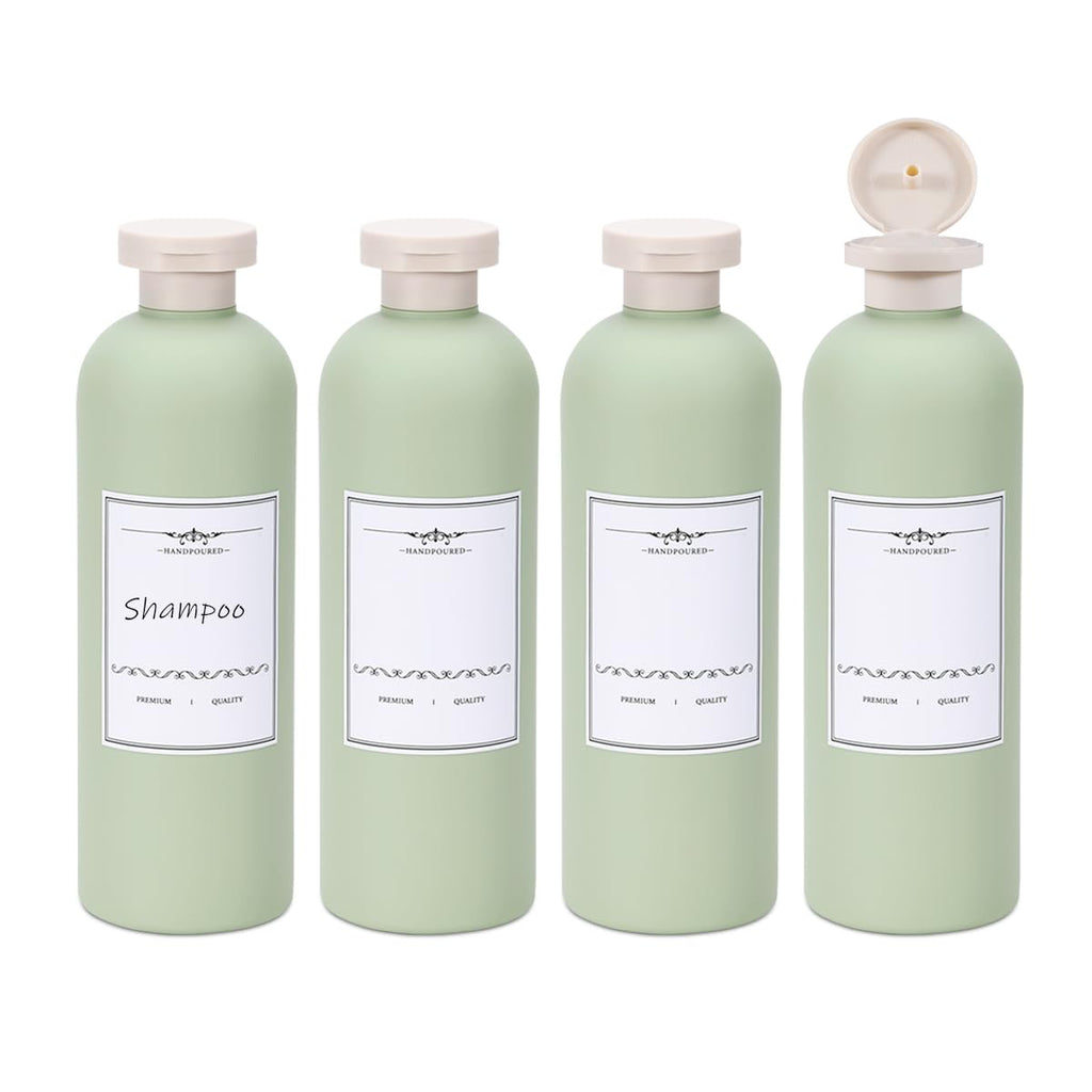 ASEVAT 13.5oz 4Pcs Green Plastic Refillable Travel Shampoo and Conditioner Bottles Plastic Refillable Travel Shampoo Bottles with Flip Cap Shampoo and Conditioner Dispenser
