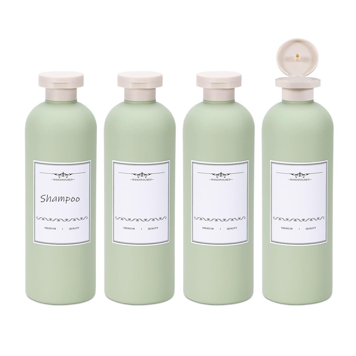 ASEVAT 13.5oz 4Pcs Green Plastic Refillable Travel Shampoo and Conditioner Bottles Plastic Refillable Travel Shampoo Bottles with Flip Cap Shampoo and Conditioner Dispenser