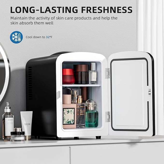 Electactic Compact Refrigerator, Portable Mini Fridge, Skin Care 4L/6 Cans, for Bedroom, Car, Office & Dorm, Small Cooler for Cosmetics, Beverage and Food, White