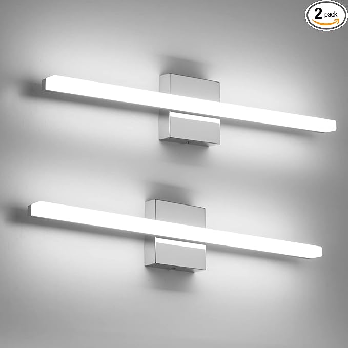 Combuh 2 Pack LED Vanity Lights Bar 24 Inch Bathroom Light Fixtures 14W IP44 Over Mirror Lighting Indoor Wall Sconces Modern Cool White 6000K for Washroom Restroom