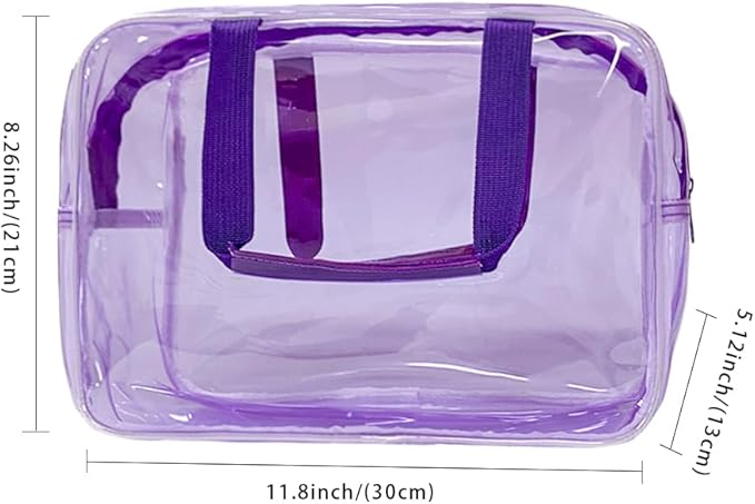 TotePrint PVC Purple Pure Color Transparent Gift Pouch Wash Travel Makeup Cosmetic Bag with Handle for Travel Bathroom Toiletry Organizer (Purple)