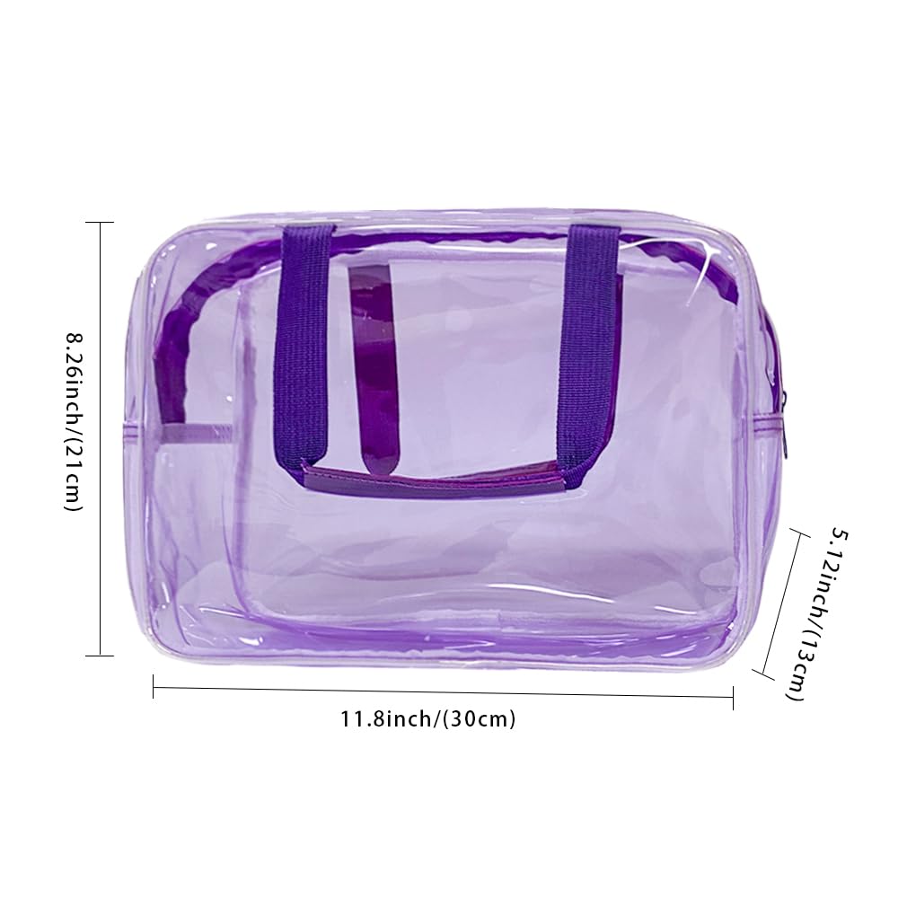 TotePrint PVC Purple Pure Color Transparent Gift Pouch Wash Travel Makeup Cosmetic Bag with Handle for Travel Bathroom Toiletry Organizer (Purple)