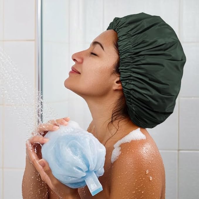 Edoneery Reusable Shower Caps for Women, Waterproof Long Hair Bonnet