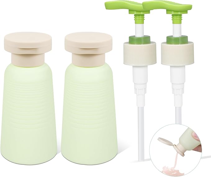 UMETASS 3.4oz Travel Shampoo Bottle with Flip Cap, Refillable Plastic Pump Bottles Dispenser for Soap, Shampoo, Lotions, Liquid Body Wash, Creams and Massage Oil (2Pack, 3.4oz/100ml)