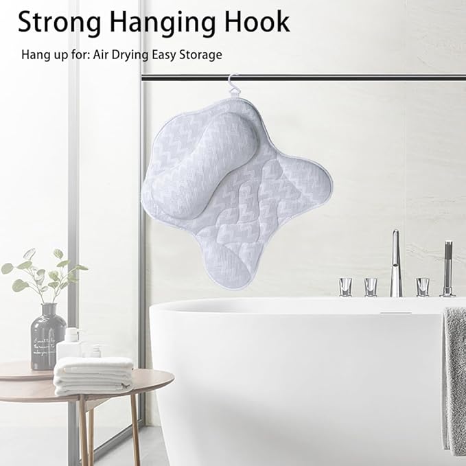 Bath Pillow, Tub Pillow for Bathtub Support Neck,Head and Back with Strong Non-Slip Suction Cups and Comfortabl 3D AirMesh Bath Pillow for Men and Women