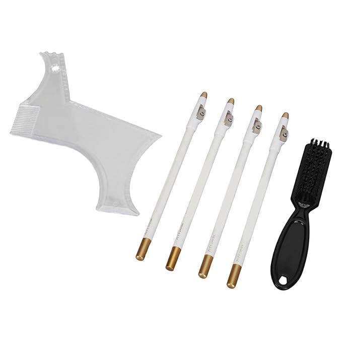 Beard Shaper, Beard Lineup Tool Beard Grooming Toolkit Includes Beard Shaping Stencil with 4 Barber Pencils for Home Use and Travel (White)