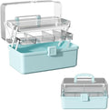 12.9in Three-Layer Multipurpose Storage Box with Handle Portable Tackle Box Folding Art & Craft Case Sewing Supplies Organizer for Makeup, Medicine, Nail, Hair Accessories(Blue)