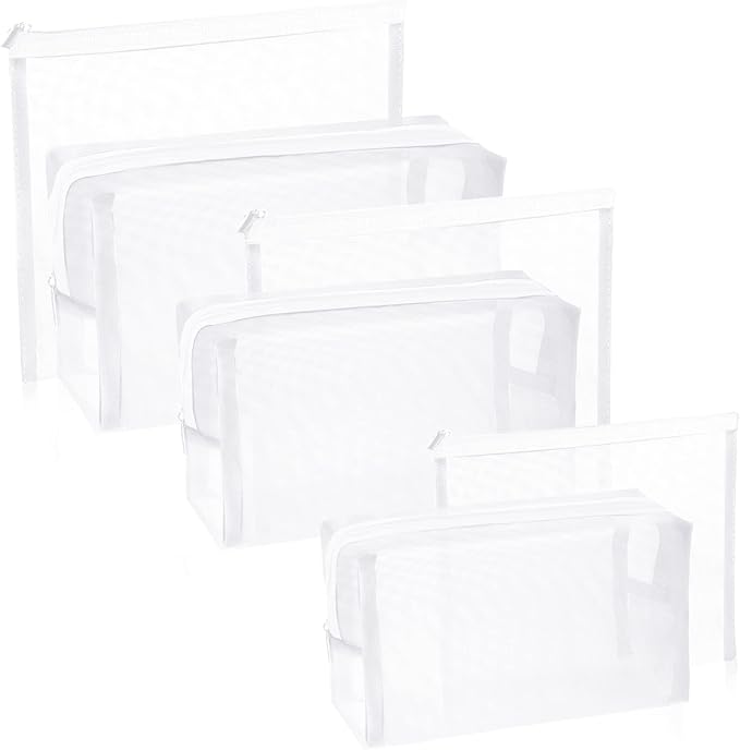Boao 6 Pieces Mesh Makeup Bags Mesh Cosmetic Bag Portable Travel Organizing Zipper Pouch Toiletries Makeup Pouches for Home Office Travel Accessories(White)