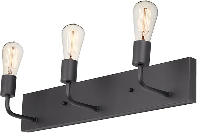 GLOBE Electric 63000057 3-Piece All-in-One Bathroom Set, Matte Black, 15" 2-Light Vanity Light, Clear Glass Shades, Toilet Paper Holder, Towel Ring, Bathroom Lights Over Mirror, Powder Room Lighting