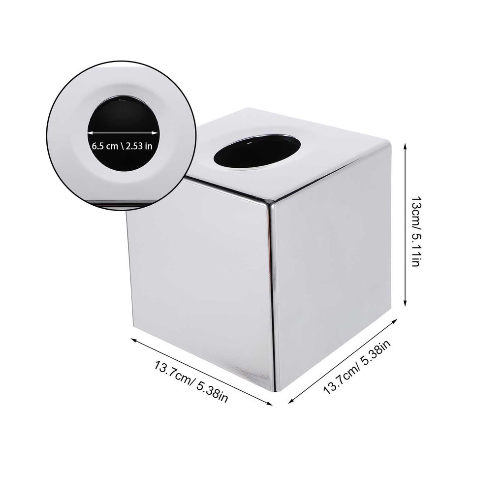 ABS Plastic Square Tissue Box Cover Facial Tissue Holder Silver Square Holder for Bathroom Vanity Countertops Bedroom Dresser Night Stand 5.38X5.38X5.11In Non-Stainless Steel