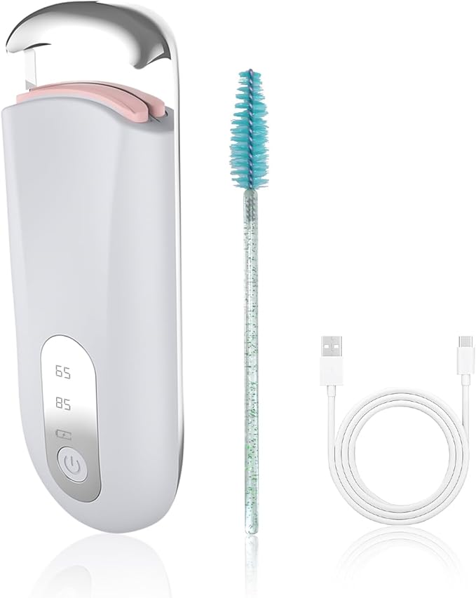 Hsenowi Heated Eyelash Curler for Natural Lashes 2 Level Adjustable Temperature Mini Electric Lash Curler Fast 3 Second Heat Up 24 Hours Long Lasting Curl (WhiteBlue)