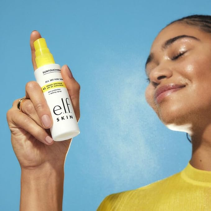 e.l.f. SKIN All Set For Sun SPF 45 Setting Spray, Clear Makeup Setting Mist + Sunscreen, Weightless SPF Face Protection & Makeup-Locking Spray, Vegan & Cruelty-Free