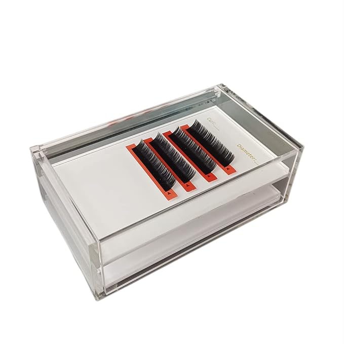 LIXIMMAZN 2 Layers Acrylic Eyelash Pallet Organizer Box, Grafting Eyelash Clear Makeup Display Container for False lashes Transparent Storage Case (White)